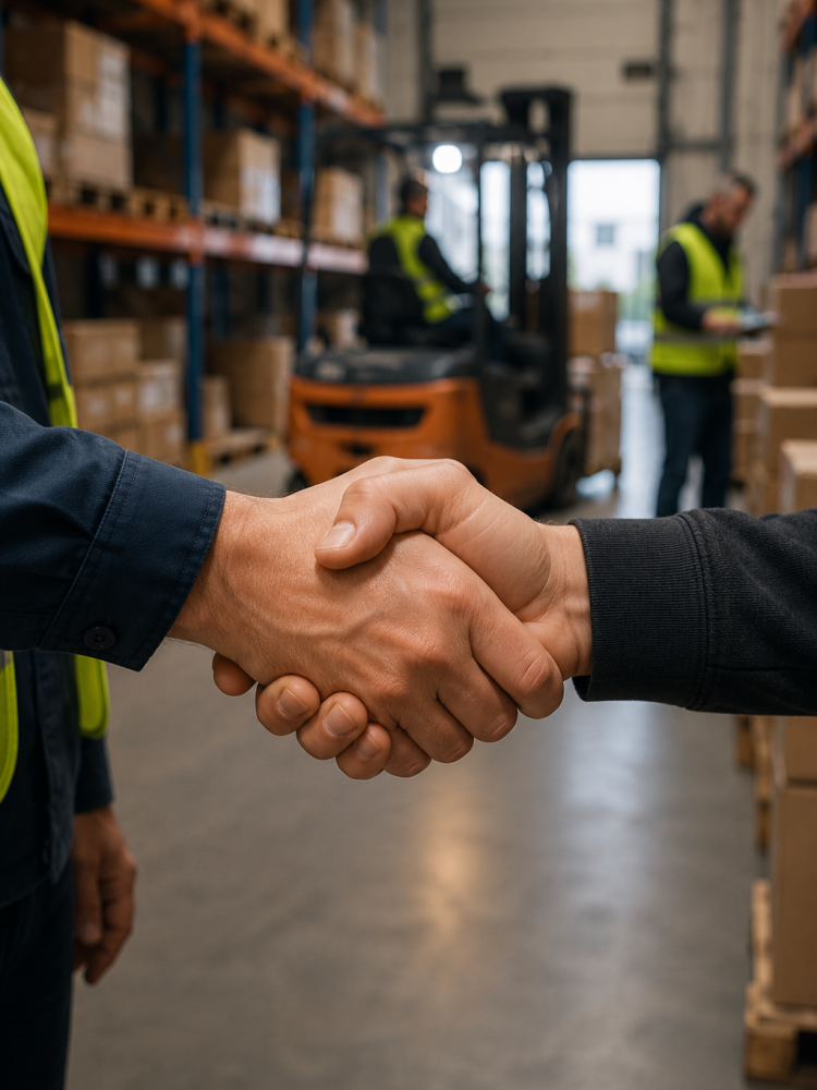 Zwei Arbeiter welche sich die Hand geben
